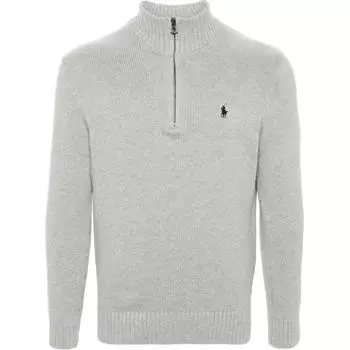 Polo Ralph Lauren SS23 Логотип Принт Высокий Воротник Половина Молнии Трикотажный Мужской свитер Серый 710859939-001 S