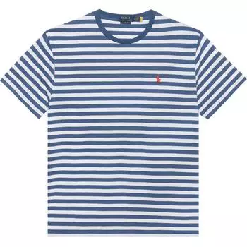 Polo Ralph Lauren SS23 Логотип Вышитый Хлопок Полосатый Круглый вырез Короткий рукав Футболка Мужские Топы Синий 710906295-001 XL