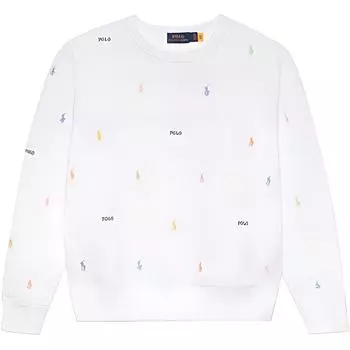 Polo Ralph Lauren Ss23 Логотип Вышитый Круглый Вырез Длинный Рукав Толстовка Женская Толстовка Белый 211749830-001 M