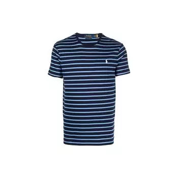 Polo Ralph Lauren SS23 Логотип Вышитый Полосатый Круглый вырез Короткий рукав Футболка Мужские Топы Синий 710890620-002 XXL