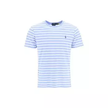Polo Ralph Lauren SS23 Логотип Вышитый Полосатый Круглый вырез Короткий рукав Футболка Мужские Топы Синий 710906295-002 L