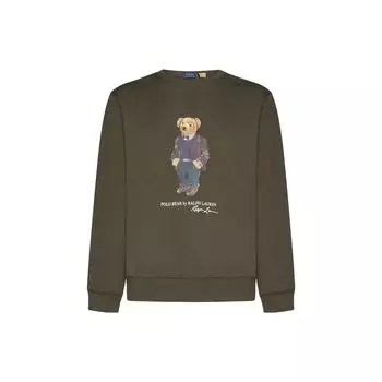 Polo Ralph Lauren SS23 мультяшный медведь узор напечатанный круглый вырез пуловер длинный рукав толстовка мужская толстовка коричневый 710853308-027 L