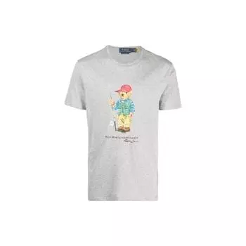 Polo Ralph Lauren SS23 мультяшный медведь логотип принт круглый вырез короткий рукав футболка мужская футболка серая 710853310-019 M