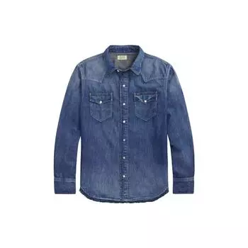 Polo Ralph Lauren SS23 однобортная джинсовая куртка с эффектом стирки, мужские куртки, синяя 710890021-001 S