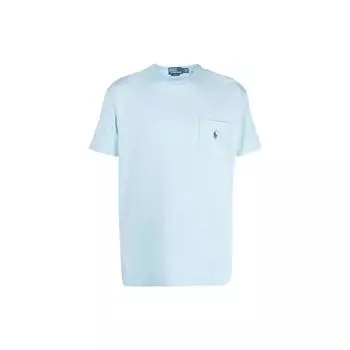 Polo Ralph Lauren Ss23 Однотонная футболка с вышивкой логотипа, с круглым вырезом и короткими рукавами, мужская футболка, светло-голубая 710835756-016 S