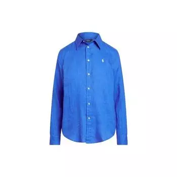 Polo Ralph Lauren SS23 Однотонная однобортная рубашка с вышитым логотипом Женские рубашки синего цвета WMPOSHTNDO20441-400 S
