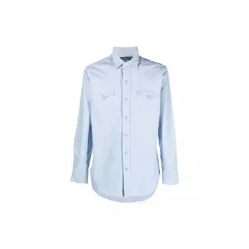 Polo Ralph Lauren Ss23 Однотонная однобортная рубашка с длинным рукавом и заостренным воротником Мужские рубашки Светло-голубой 710906457-002 XL