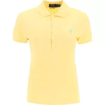 Polo Ralph Lauren SS23 однотонная однобортная рубашка поло облегающего кроя с коротким рукавом, женские топы, желтый цвет 211870245-030 S