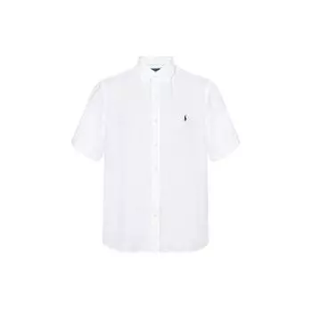 Polo Ralph Lauren SS23 Однотонная однобортная рубашка с коротким рукавом и вышитым логотипом Мужские рубашки Белого цвета 710866964-003 XS