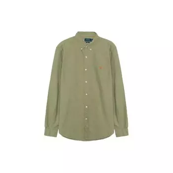 Polo Ralph Lauren Ss23 Однотонная однобортная рубашка с длинным рукавом и вышитым логотипом Мужские рубашки Зеленые 710847235-034 S