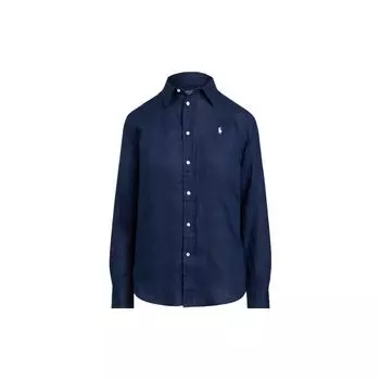 Polo Ralph Lauren Ss23 однотонная однобортная рубашка с длинным рукавом и вышитым маленьким логотипом женские рубашки темно-синего цвета WMPOSHTNDO20437-410 M
