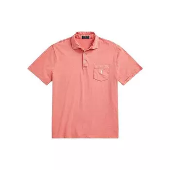 Polo Ralph Lauren SS23 Однотонная приталенная футболка-поло с вышивкой маленькой пони, с коротким рукавом, мужская, топы, розовая 710860390-003 M