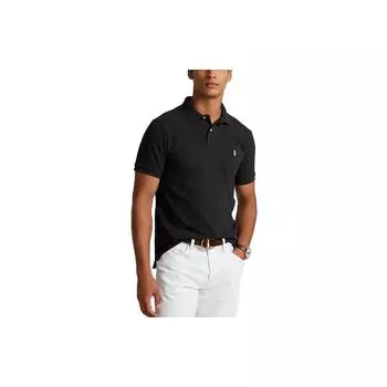 Polo Ralph Lauren SS23 Однотонная рубашка поло с вышитым логотипом на полпуговицы с коротким рукавом для мужчин, черный серый 710794275-058 S