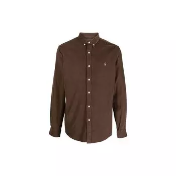 Polo Ralph Lauren SS23 Однотонная рубашка с длинным рукавом и вышитым логотипом Мужские рубашки Коричневый 710818761-013 L