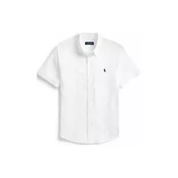 Polo Ralph Lauren Ss23 Однотонная рубашка с вышивкой логотипа, острым воротником, однобортная, с коротким рукавом, мужская рубашка Белый MNPOKNI1N820473-100 XS