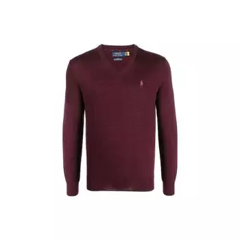 Polo Ralph Lauren Ss23 Однотонный мужской свитер с вышитым логотипом и V-образным вырезом, длинным рукавом 710876848-010 S