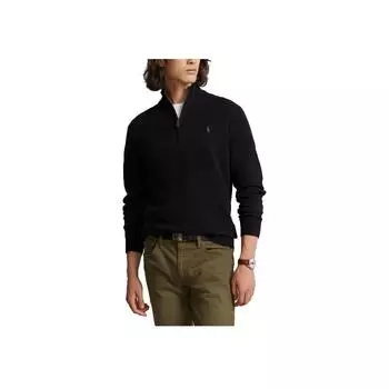 Polo Ralph Lauren Ss23 однотонный мужской свитер с вышитым логотипом и полумолнией, темно-черный 710777743-001 XXL