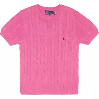 Polo Ralph Lauren SS23 Однотонный повседневный трикотажный топ с круглым вырезом и короткими рукавами для женщин, розовый WMPOSWENC020682-650 S