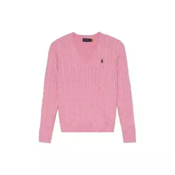 Polo Ralph Lauren SS23 однотонный свитер с V-образным вырезом и длинными рукавами, женский свитер, розовый 211891641-004 M