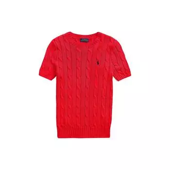 Polo Ralph Lauren SS23 Однотонный трикотажный топ с круглым вырезом и вышитым логотипом с короткими рукавами для женщин 211795615-023 S