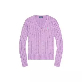 Polo Ralph Lauren Ss23 однотонный вышитый логотип с V-образным вырезом и длинными рукавами свитер женский свитер фиолетовый WMPOSWENC020669-500 S