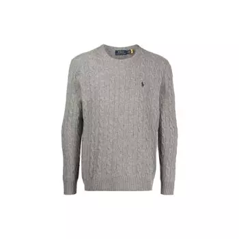 Polo Ralph Lauren SS23 Однотонный вышитый логотип, вязаный косами кашемировый свитер для мужчин, светло-серый 710876762-012 XL