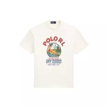 Polo Ralph Lauren SS23 Письмо Мультфильм Маленький Олень Принт Круглый вырез Короткий рукав Футболка Мужская Футболка Белая MNPOTSH1N821629-100 L