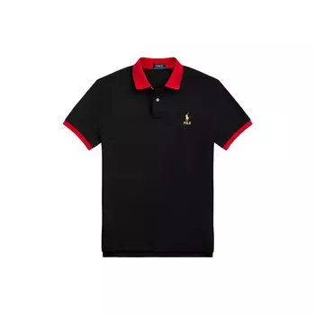 Polo Ralph Lauren SS23 Полосатая отделка логотип вышитый повседневный короткий рукав поло рубашка мужские топы черный MNPOKNI16822675-001 XS