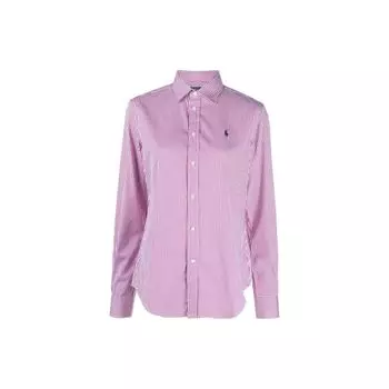 Polo Ralph Lauren SS23 Полосатая рубашка с вышитым логотипом и длинным рукавом Женские рубашки Темно-розовый 211891379-004 XS
