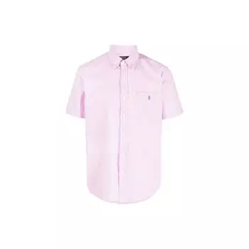 Polo Ralph Lauren SS23 Полосатая рубашка с вышитым логотипом с коротким рукавом Мужские рубашки Розовая 710906574-001 S