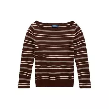 Polo Ralph Lauren SS23 Полосатый лодочка вырез облегающий трикотажный топ женские топы темно-коричневый WMPOSWENC020610-200 S