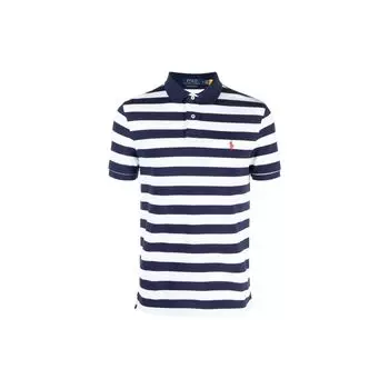Polo Ralph Lauren SS23 Полосатый логотип вышитый короткий рукав рубашки поло мужские рубашки поло синий белый 710898606-001 XL