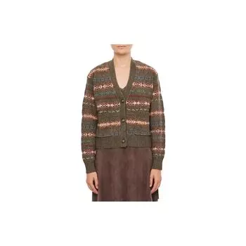 Polo Ralph Lauren Ss23 Полосатый винтажный вышитый V-образный вырез длинный рукав вязаный свитер женский свитер зеленый 211910464-001 S