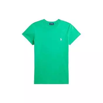 Polo Ralph Lauren SS23 Приталенная однотонная футболка с коротким рукавом и круглым вырезом Женские топы Зеленый 211898698002 XS
