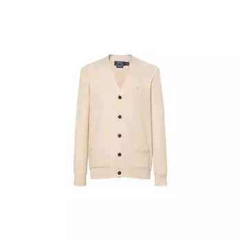 Polo Ralph Lauren Ss23 Пуловер мужской вязаный на пуговицах с V-образным вырезом и вышивкой логотипа Pony Бежевый MNPOSWE16820609-101 S