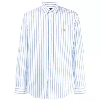 Polo Ralph Lauren Ss23 Рубашка мужская полосатая с воротником поло, однобортная, с длинным рукавом, синяя 710906622-001 L