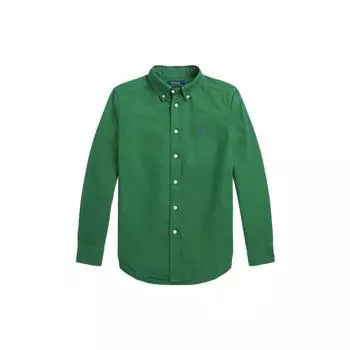 Polo Ralph Lauren SS23 Рубашка повседневная однотонная с вышивкой логотипа, с длинным рукавом, для детей, зеленая 323858909-013 L