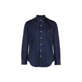 Polo Ralph Lauren Ss23 Рубашка с вышивкой логотипа, однобортная, с длинным рукавом, мужская, рубашки, темно-синий, 710906936-008 S