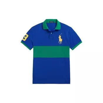 Polo Ralph Lauren Ss23 Широкая полосатая хлопковая рубашка поло с коротким рукавом с логотипом для мужчин, сине-зеленая MNPOKNI1N822155-401 S