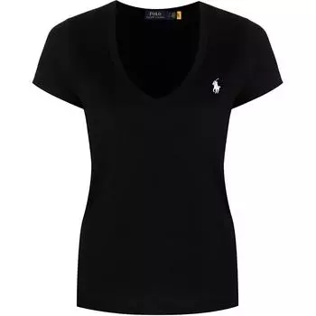 Polo Ralph Lauren SS23 Solid Logo Вышитая футболка с коротким рукавом Женские футболки Черные 211902403-003 L