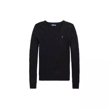 Polo Ralph Lauren SS23 Solid Logo Вышитый V-образный вырез Трикотажный свитер Женский свитер Черный WMPOSWENC020652-001 S