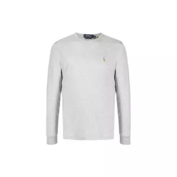 Polo Ralph Lauren Ss23 Solid Logo Вышитый круглый вырез длинный рукав футболка мужские топы светло-серый 710760121-004 S