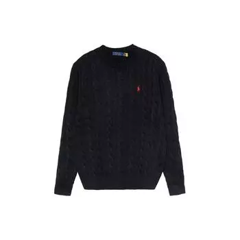 Polo Ralph Lauren SS23 Solid Logo Вышитый косами свитер с круглым вырезом Мужской свитер Темно-черный 710775885-012 XL