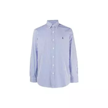 Polo Ralph Lauren Ss23 Striped Logo Рубашка прямого кроя с длинным рукавом Мужские рубашки Синий Белый 710867364-008 M