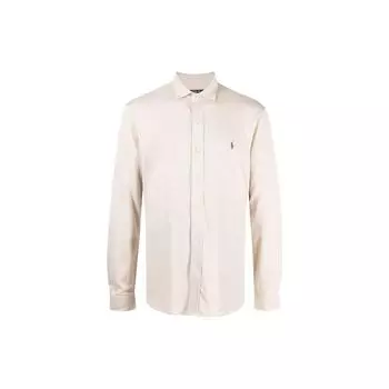 Polo Ralph Lauren Ss23 Вышитая логотипом бренда Однобортная рубашка с длинным рукавом Мужские рубашки Бежевый 710909657-001 M