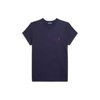 Polo Ralph Lauren SS23 Вышитая Однотонная Футболка с Коротким Рукавом и Круглым Вырезом Женские Топы Темно-Синий WMPOKNINCU20702-410 XS