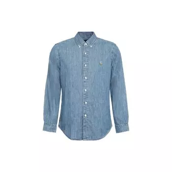 Polo Ralph Lauren Ss23 Вышитый логотип Джинсовая рубашка с длинным рукавом Мужские рубашки Синяя 710792043D-001 M