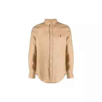 Polo Ralph Lauren Ss23 Вышитый логотип Рубашка с длинным рукавом Мужские рубашки Светло-коричневый 710829443-014 XXL
