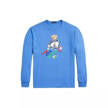 Polo Ralph Lauren SS24 Bear Letter Print Футболка свободного кроя с длинным рукавом для мужчин, топы синего цвета MNPOTSH16820340-400 M