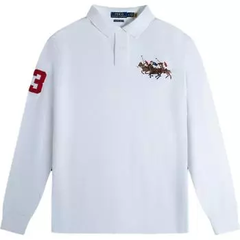 Polo Ralph Lauren SS24 Цифровое вышитое хлопковое поло с длинным рукавом с логотипом трех лошадей Мужские топы Белый MNPOKNI16820921-100 L